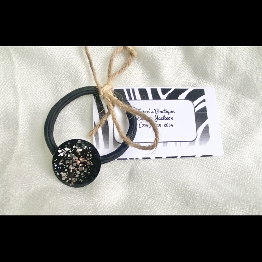 Handcrafted Black Splatter Resin Ponytail Holder